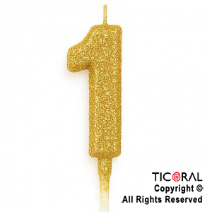 VELA NUMERAL CHICO 5.5 CM CON GIBRE ORO NUMERO 1 x 1